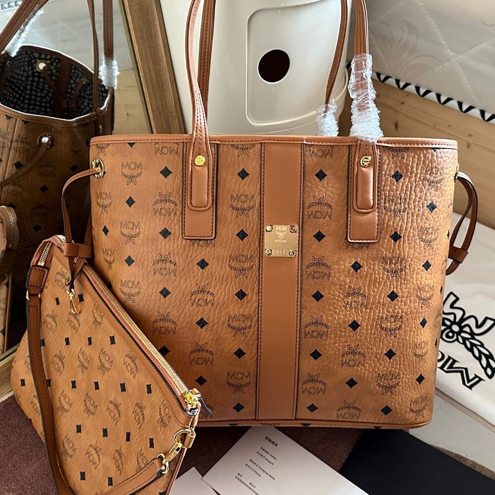 MCM Visetos Shopping Tote Bag (Cognac)